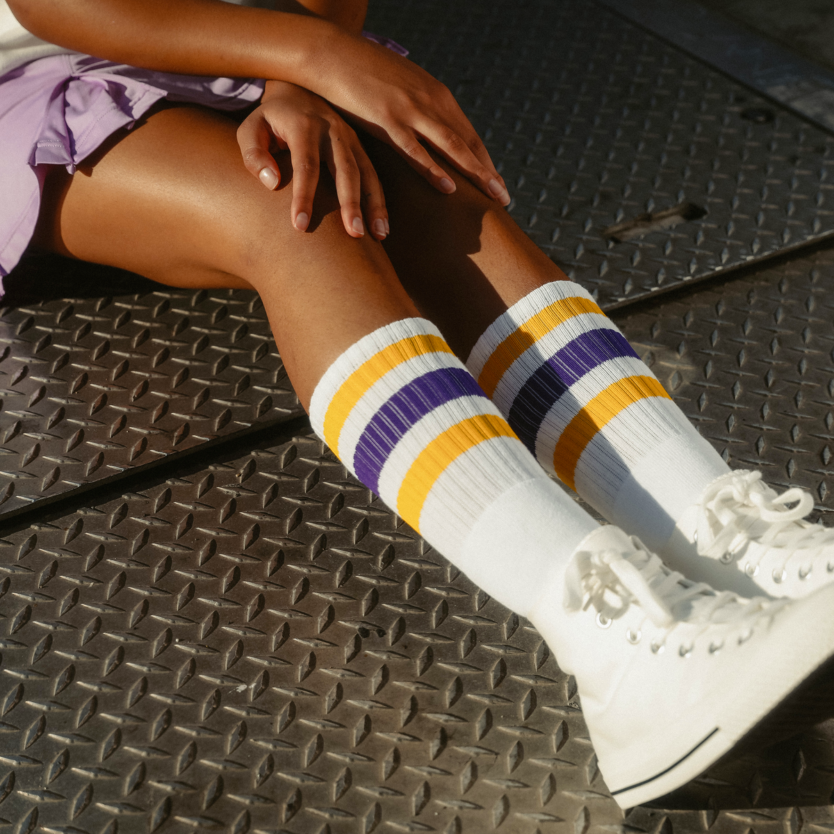 Women's Vintage Stripe Socks - Purple, Yellow, & White