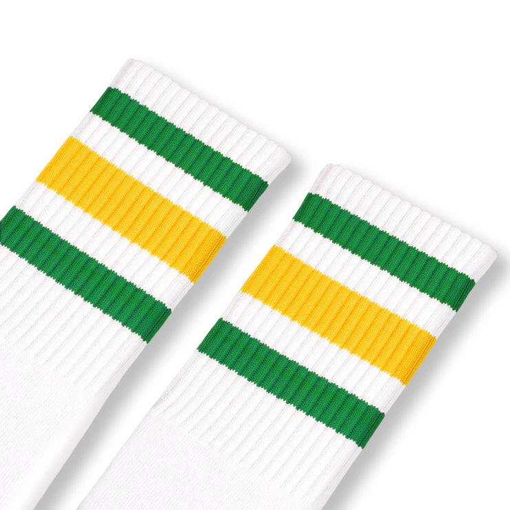 White w/ green & gold stripes