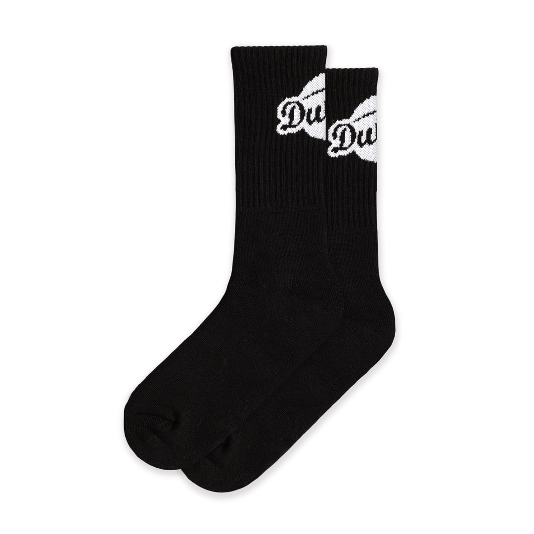 A pair of black socks with 'DULTON' branding on the ankle area.