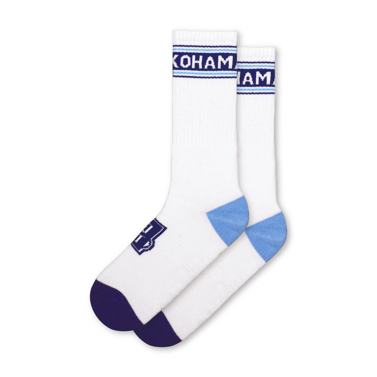 White socks with blue accents 