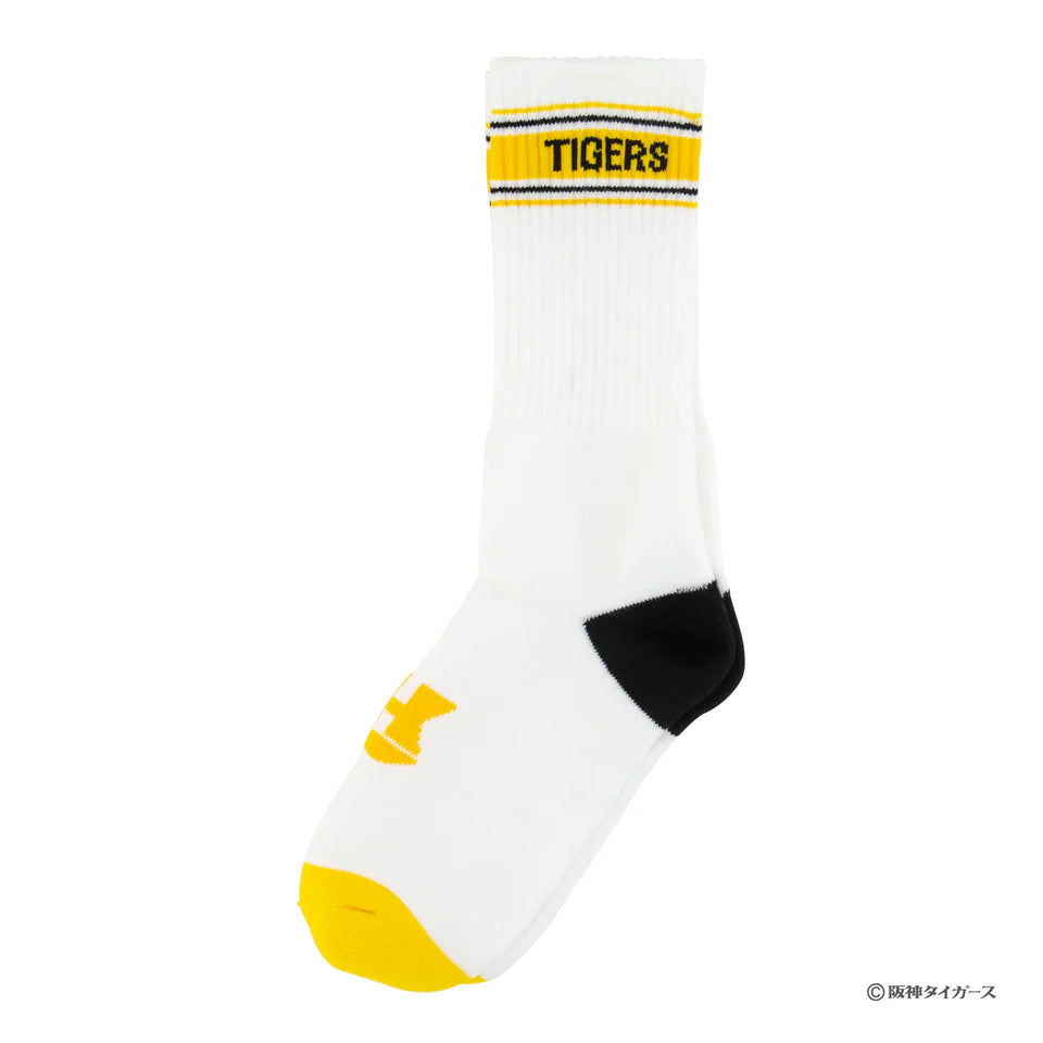 White sock with yellow and black accents featuring 'Tigers' branding on a white background