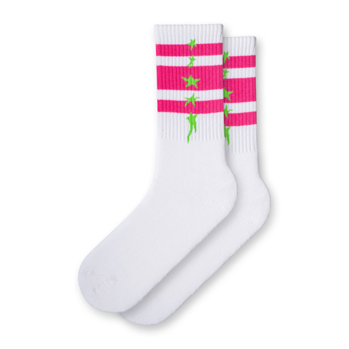 Spun Spirit Socks Custom with pink stripes and neon green stars