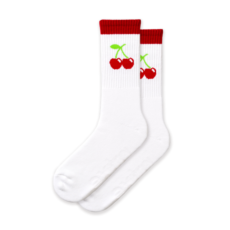Pair of white socks with cherrie logo