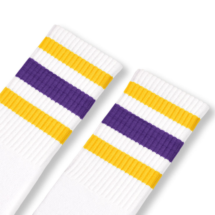White w/ gold & purple stripes
