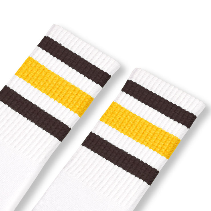 White w/ brown & gold stripes