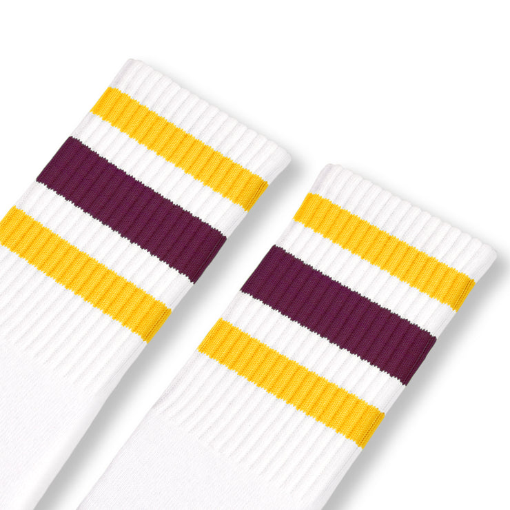 White w/ maroon & gold stripes Socks