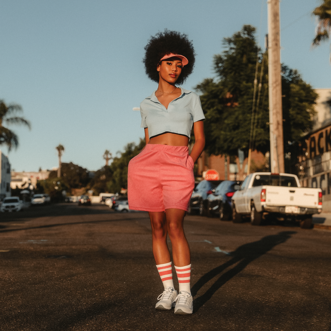 White w/ pink stripes