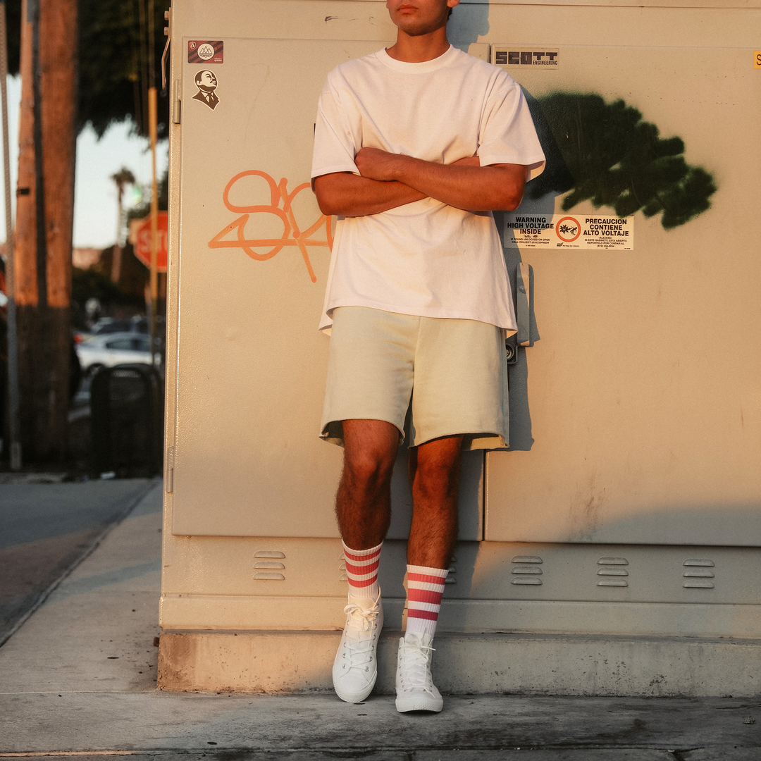 White w/ pink stripes